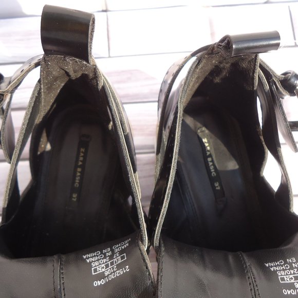 SIZE EU 37. ZARA BASIC wedge cut-out ankle booties buckle wingtip black. - Picture 14 of 16